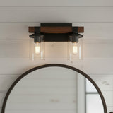 Industrial Black Metal & Wood Vanity Wall Sconce