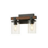 Industrial Black Metal & Wood Vanity Wall Sconce