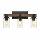 Industrial Black Metal & Wood Vanity Wall Sconce
