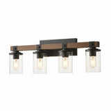 Industrial Black Metal & Wood Vanity Wall Sconce