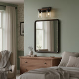 Industrial Black Metal & Wood Vanity Wall Sconce