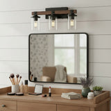 Industrial Black Metal & Wood Vanity Wall Sconce