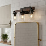 Industrial Black Metal & Wood Vanity Wall Sconce