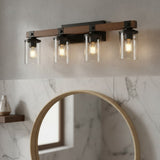 Industrial Black Metal & Wood Vanity Wall Sconce