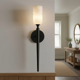 Transitional Alabaster Metal White Wall Sconce