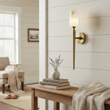 Transitional Alabaster Metal White Wall Sconce