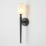 Transitional Alabaster Metal White Wall Sconce