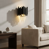 Modern Metal & Clear Crystal Cylindrical Wall Sconce