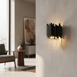 Modern Metal & Clear Crystal Cylindrical Wall Sconce