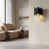 Modern Metal & Clear Crystal Cylindrical Wall Sconce