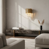 Modern Metal & Clear Crystal Cylindrical Wall Sconce