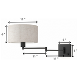Modern Black Metal Swing Arm Linen Wall Sconce