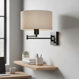 Modern Black Metal Swing Arm Linen Wall Sconce