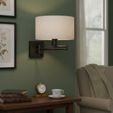Modern Black Metal Swing Arm Linen Wall Sconce