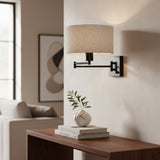 Modern Black Metal Swing Arm Linen Wall Sconce