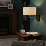 Modern Black Metal Swing Arm Linen Wall Sconce