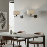 Modern Black Metal Swing Arm Linen Wall Sconce