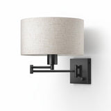 Modern Black Metal Swing Arm Linen Wall Sconce