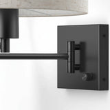 Modern Black Metal Swing Arm Linen Wall Sconce