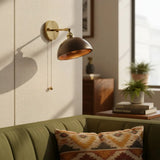 Vintage Natural Walnut Wood Brass Wall Sconce