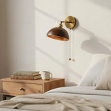 Vintage Natural Walnut Wood Brass Wall Sconce