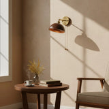 Vintage Natural Walnut Wood Brass Wall Sconce