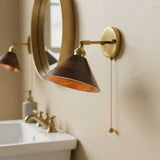 Vintage Natural Walnut Wood Brass Wall Sconce