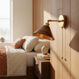 Vintage Natural Walnut Wood Brass Wall Sconce