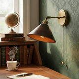 Vintage Natural Walnut Wood Brass Wall Sconce