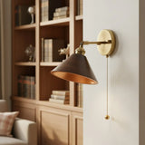 Vintage Natural Walnut Wood Brass Wall Sconce