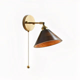 Vintage Natural Walnut Wood Brass Wall Sconce