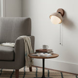 Wabi-Sabi Travertine & Wood Half-Moon Wall Sconce