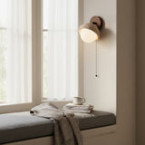 Wabi-Sabi Travertine & Wood Half-Moon Wall Sconce