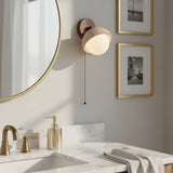 Wabi-Sabi Travertine & Wood Half-Moon Wall Sconce
