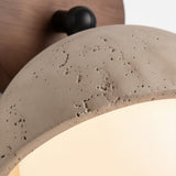 Wabi-Sabi Travertine & Wood Half-Moon Wall Sconce
