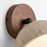 Wabi-Sabi Travertine & Wood Half-Moon Wall Sconce